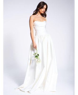 Women's Umay White Drop Waist Satin Corset Bridal Gown