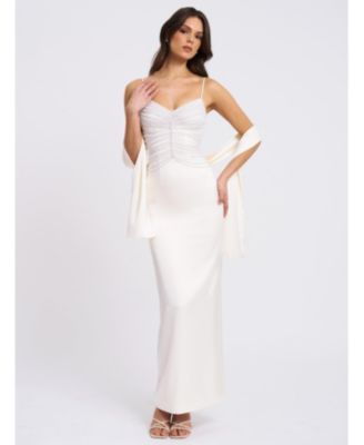 Women's Karmen Pearl Top Pencil Slip Gown with Scarf