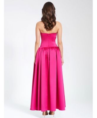 Women's Walterina Fuchsia Satin Strapless Drop Waist Corset Gown