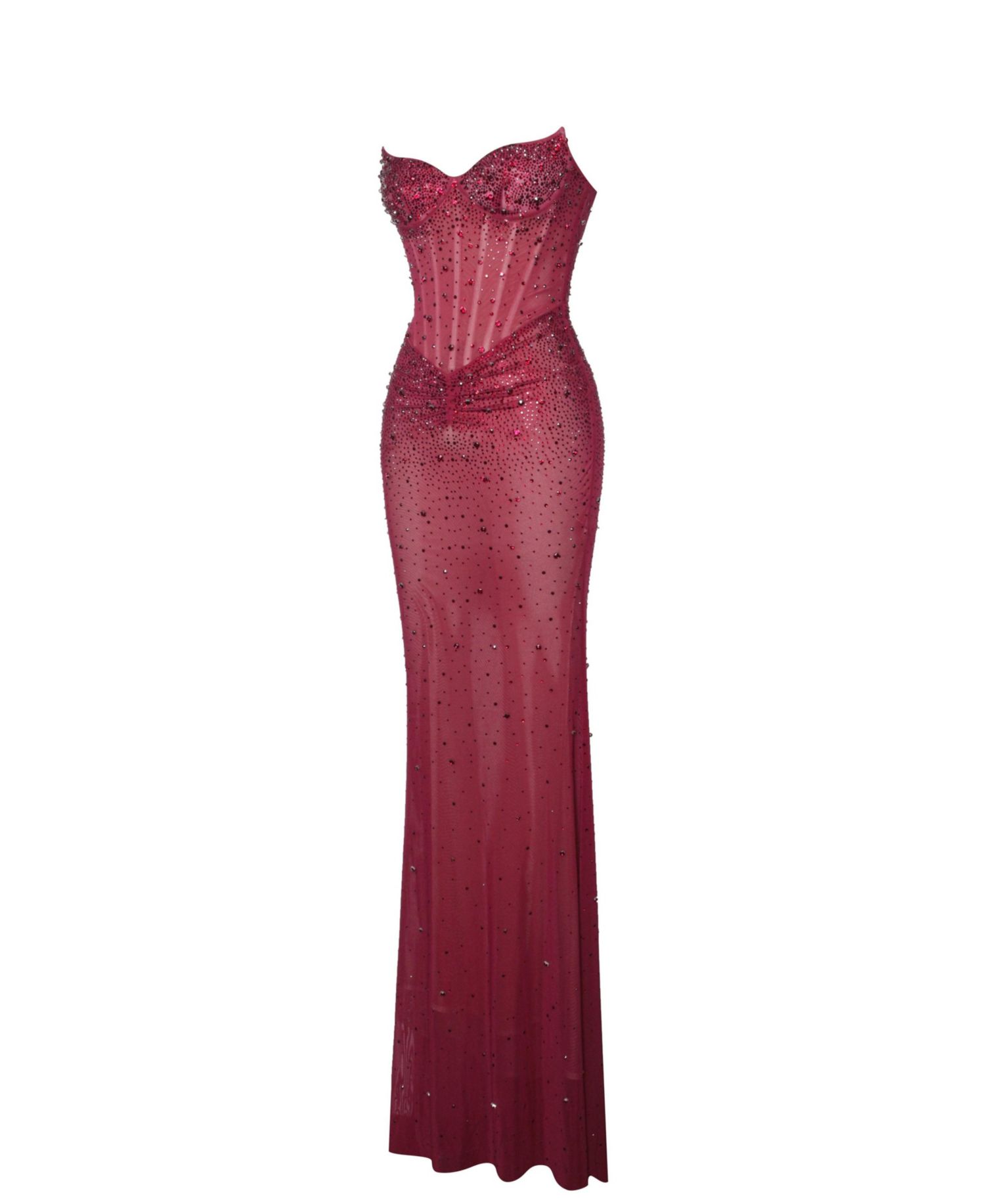 Women's Fatima Burgundy Crystal Sleeveless Corset Mermaid Maxi Dress