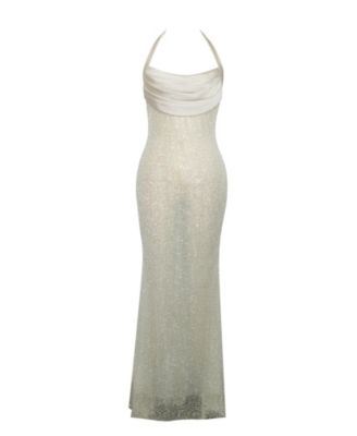 Women's Zahya Lime Halter Backless Beaded Mesh Gown