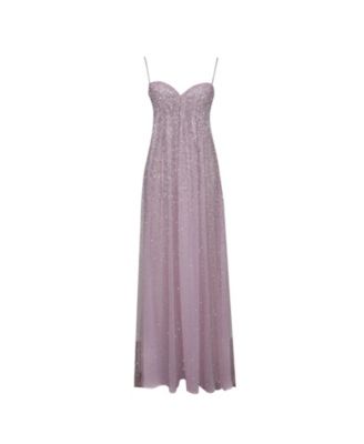 Women's Wallie Pink Rhinestone Embellished Mesh Backless Gown
