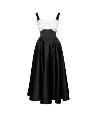 Women's Edda Black Maxi Gown with White Bow