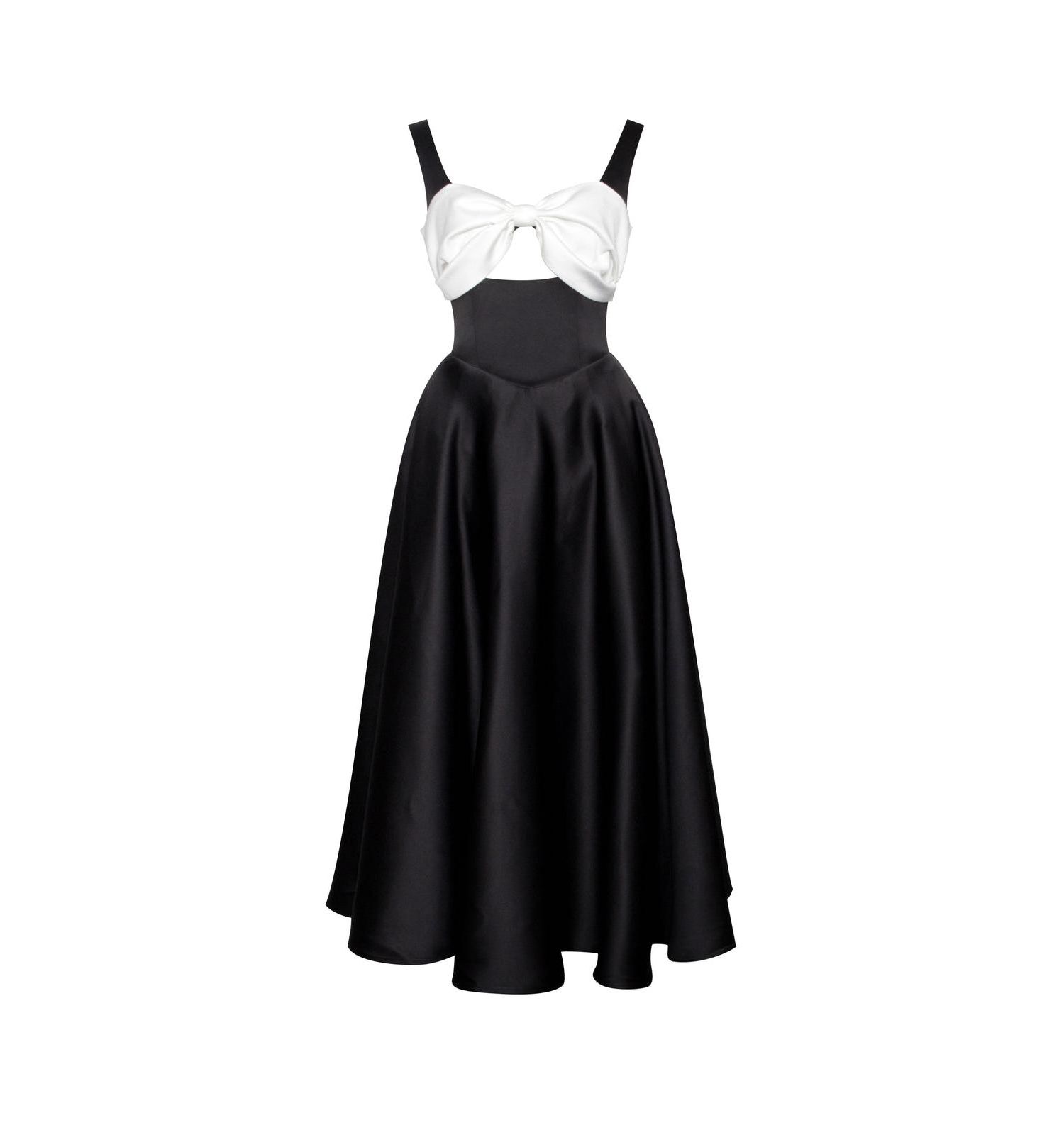 Women's Edda Black Maxi Gown with White Bow