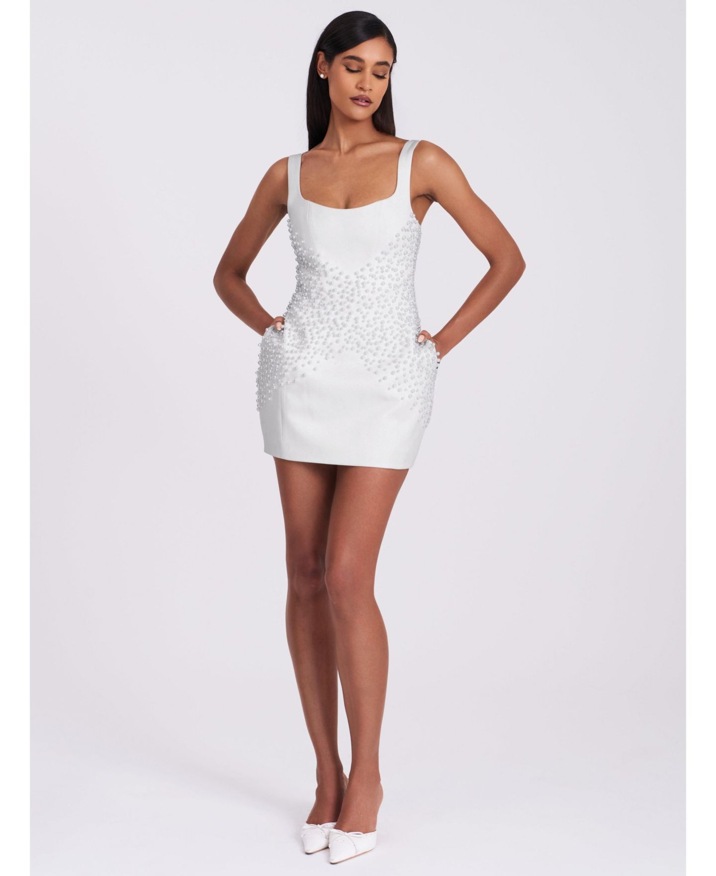 Женское платье Miss Circle Tais Pearl Beaded Cocoon Shape Sleeveless Mini, цвет: Белый — фото 4