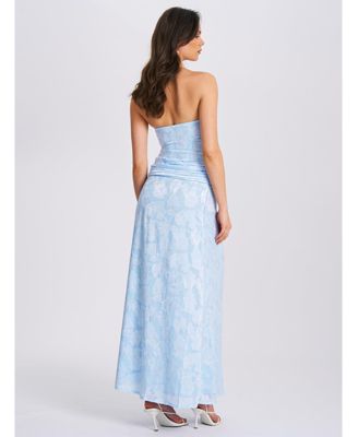 Women's Xatia Baby Blue Jacquard Textured High Slit Maxi Dress