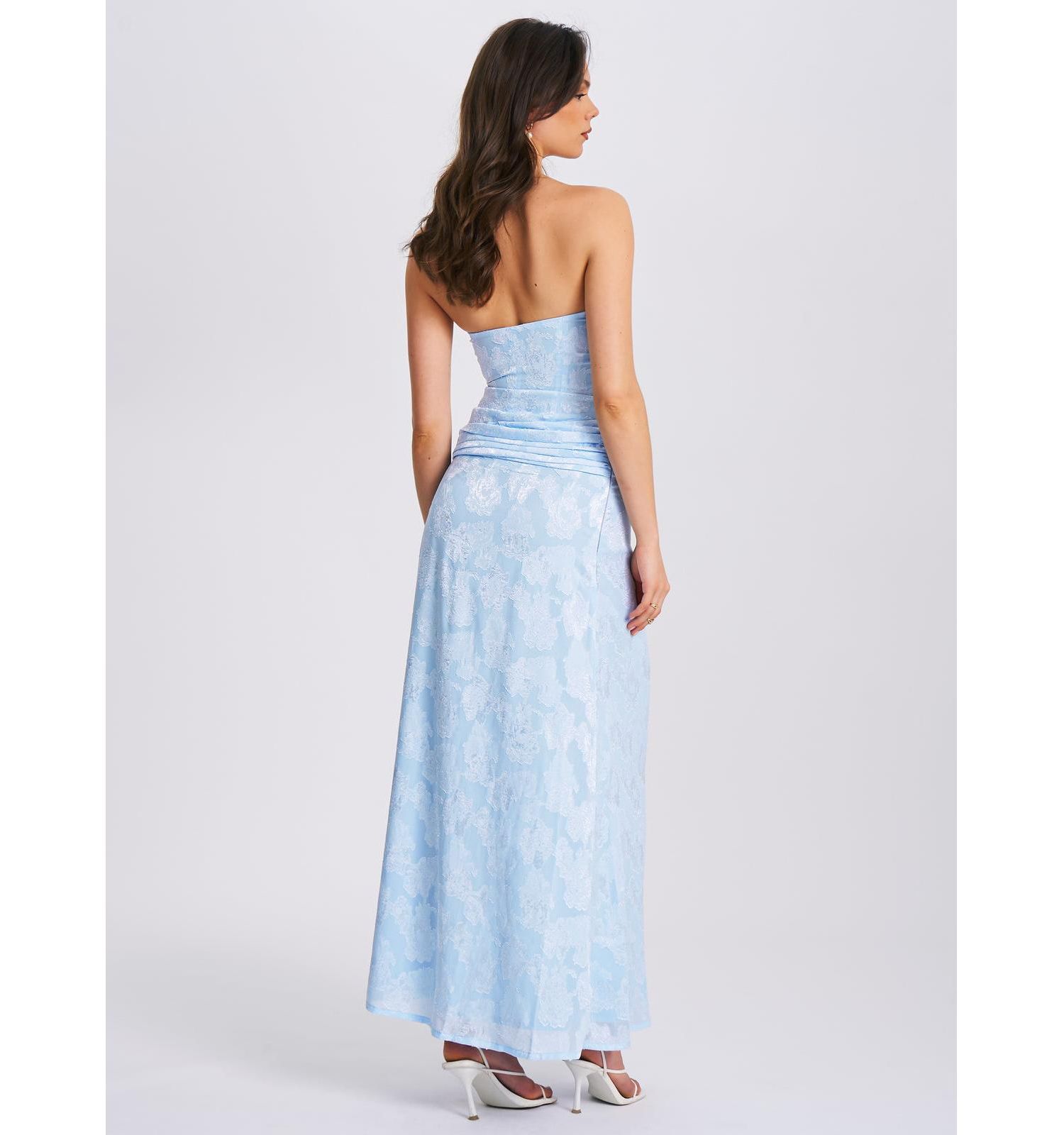 Women's Xatia Baby Blue Jacquard Textured High Slit Maxi Dress