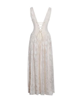 Women's Sabrina Butter Yellow High Slit Jacquard Maxi Dress