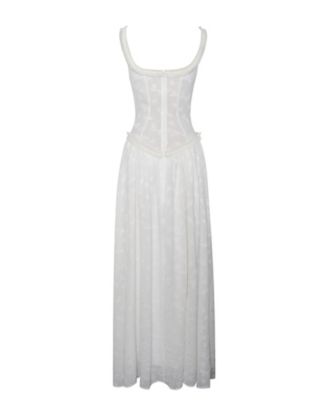 Women's Ulissa White Square Neck Jacquard Textured High Slit Maxi Dress