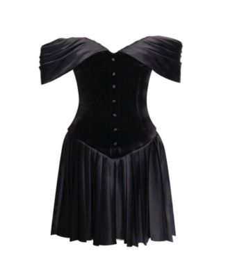 Women's Echo Black Velvet Off-shoulder Pleated Mini Dress