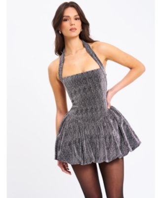 Women's Naomie Crystal Embellished Bubble Hem Halter Mini Dress