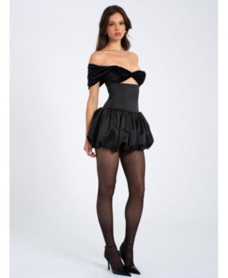 Women's Gabby Black Velvet Top Bubble Hem Mini Dress