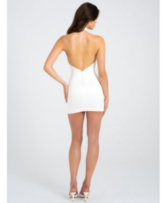 Women's Ori White Halter Neck Crystal Pearl Mini Dress