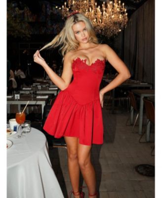 Women's Sacha Red Lace Drop Waist Corset Puffy Mini Dress