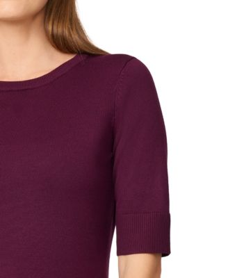 Petite Crew-Neck Elbow-Sleeve Fine-Gauge Sweater