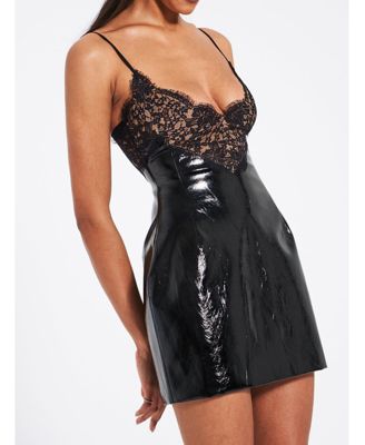 Women's Shelby Black Faux Leather with Lace Mini Dress