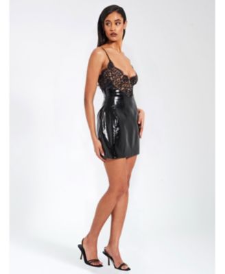 Women's Shelby Black Faux Leather with Lace Mini Dress