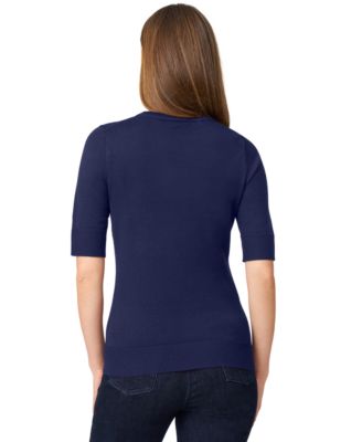Petite Crew-Neck Elbow-Sleeve Fine-Gauge Sweater