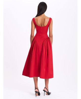 Women's Nahla Red Drop Waist Midi Dress with Buttons