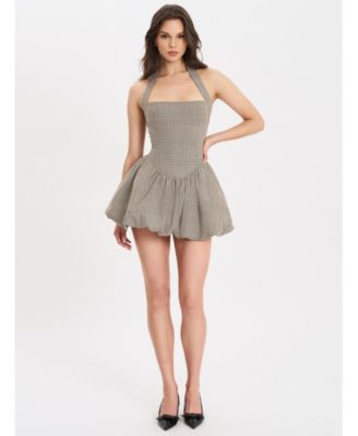 Women's Dacia Plaid Halter Lace-up Bubble Mini Dress
