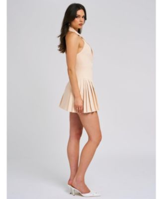 Women's Reyna Beige Backless Pleated Mini Blazer Dress