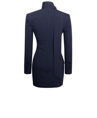 Women's Tahlia Deep V Pinstripes Navy Blue Blazer Dress with scarf collar