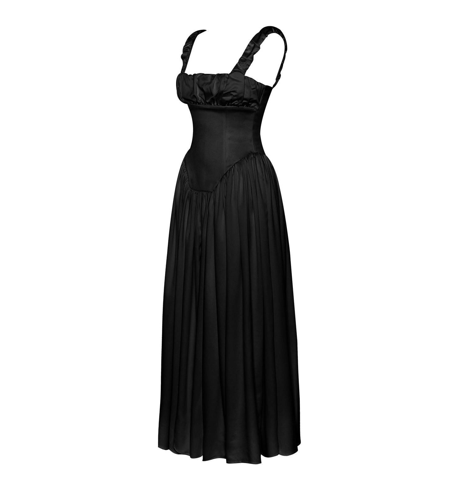 Women's Noreen Black Satin Drop Waist Maxi Sundress