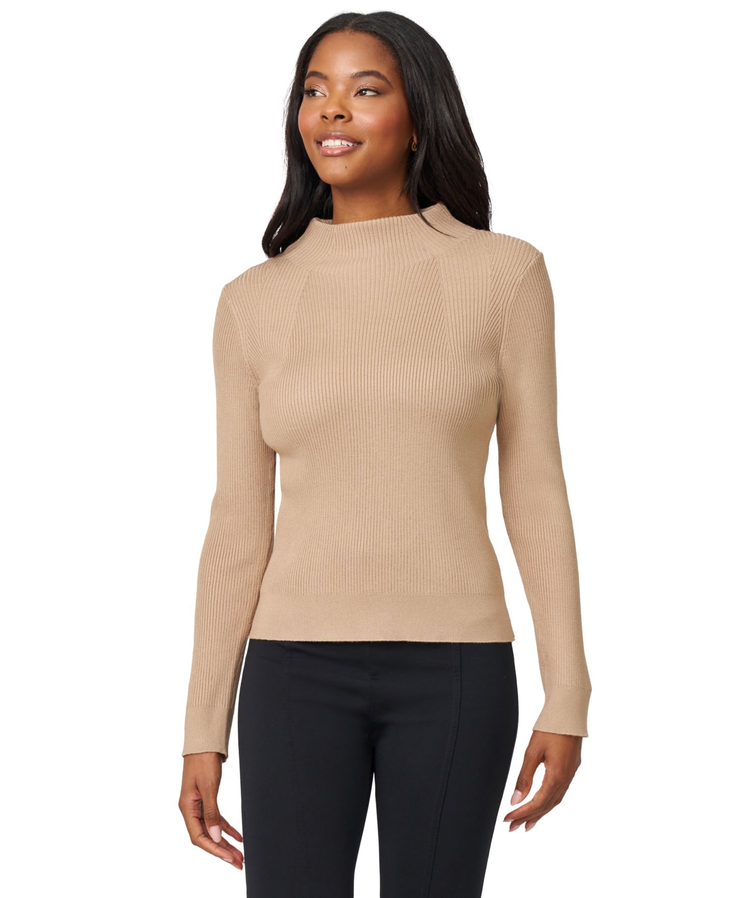 Женский свитер Melissa Paige Petite Mock-Neck Rib-Knit, цвет: Верблюжий — фото 1