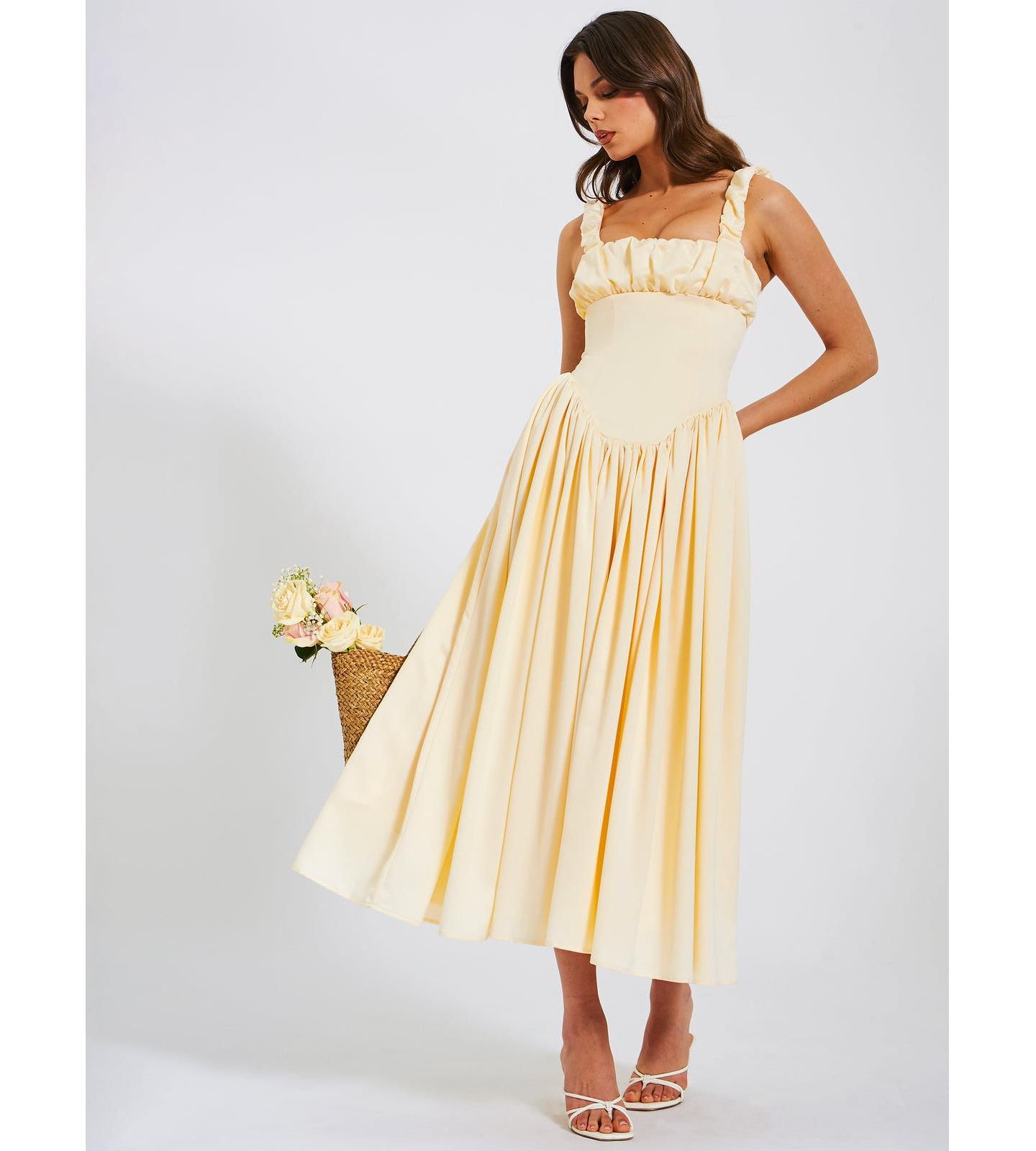 Женское платье Miss Circle Noreen Egg White Satin Drop Waist Maxi Sundress, цвет: Белый — фото 6