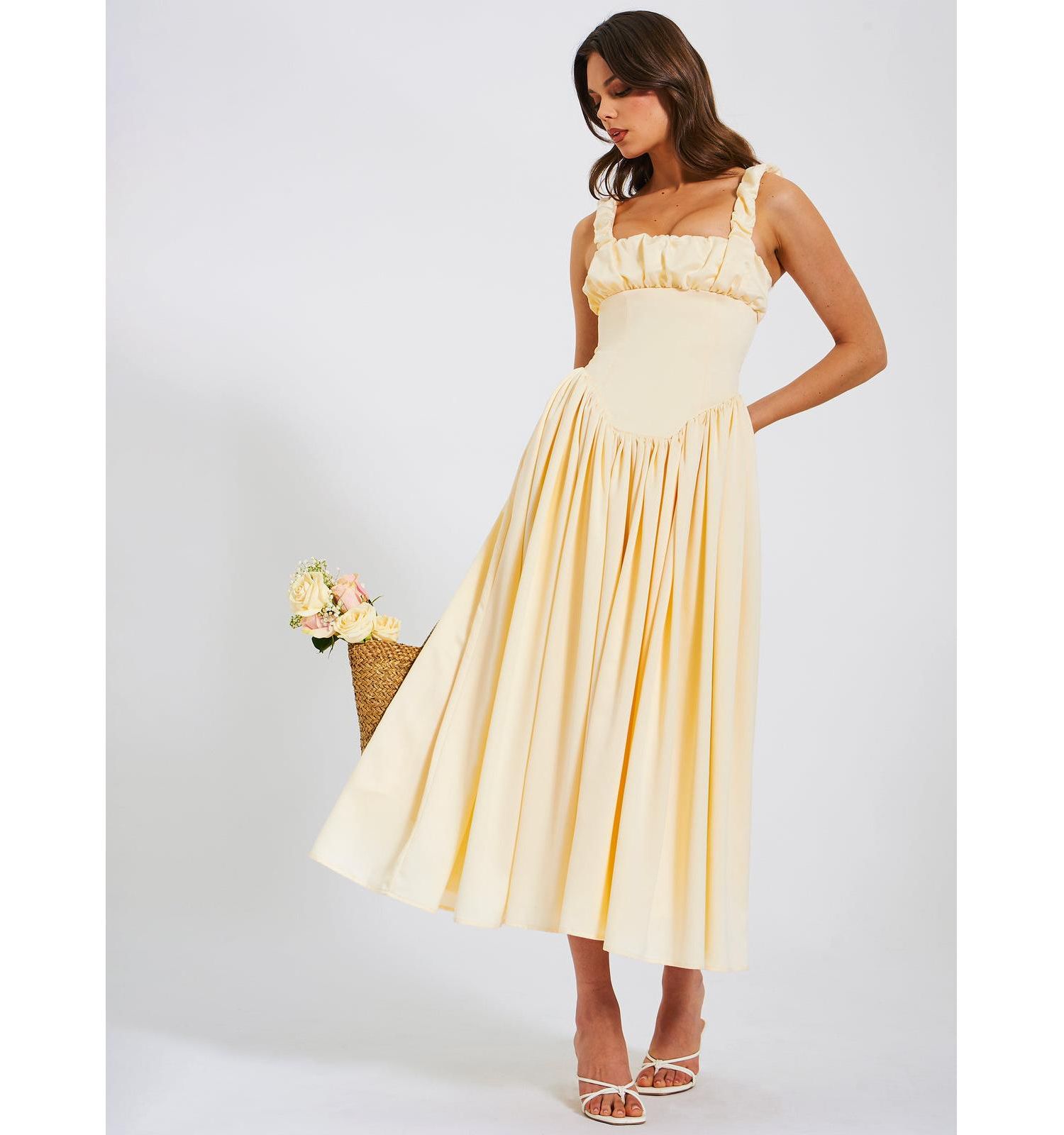 Women's Noreen Egg White Satin Drop Waist Maxi Sundress