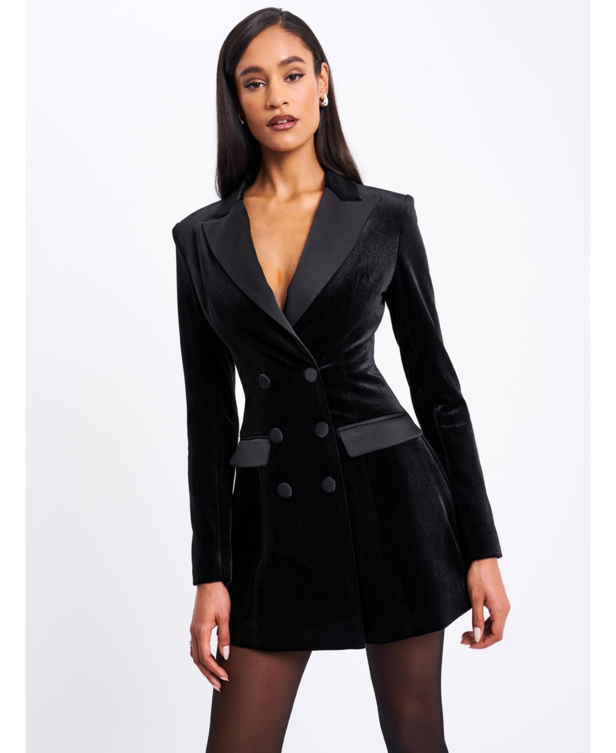 Women's Calista Black Velvet Blazer Mini Dress - Black