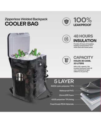 Quiksilver Coastal Collection Zipperless 48-72H 5 Layer Insulated Sweat Free Backpack Cooler with Air Sealed Lid