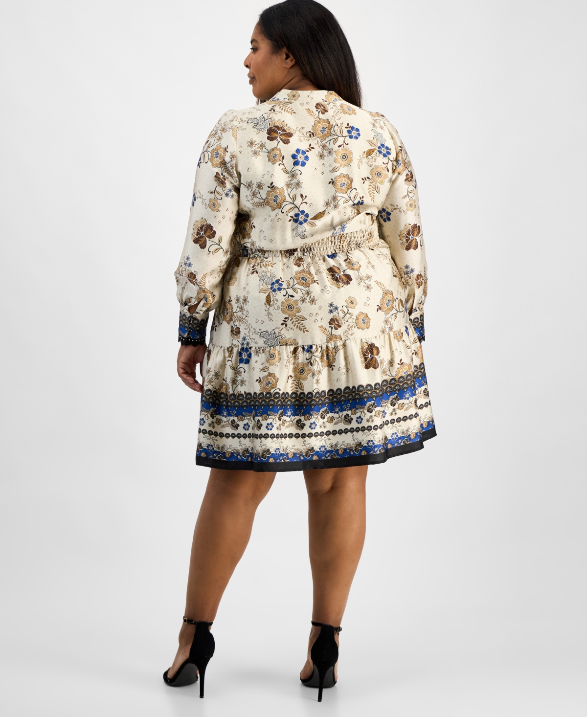 Anne Klein Plus Size Printed Satin Twill Fit & Flare Dress In Multi