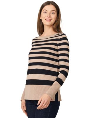 Petite Striped Side-Slit Tunic Sweater
