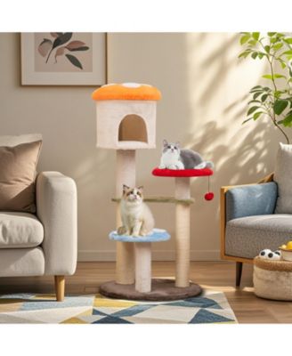 Cute Mushroom Cat Tree with Sisal Scratching Posts Top Condo and Padded Platforms