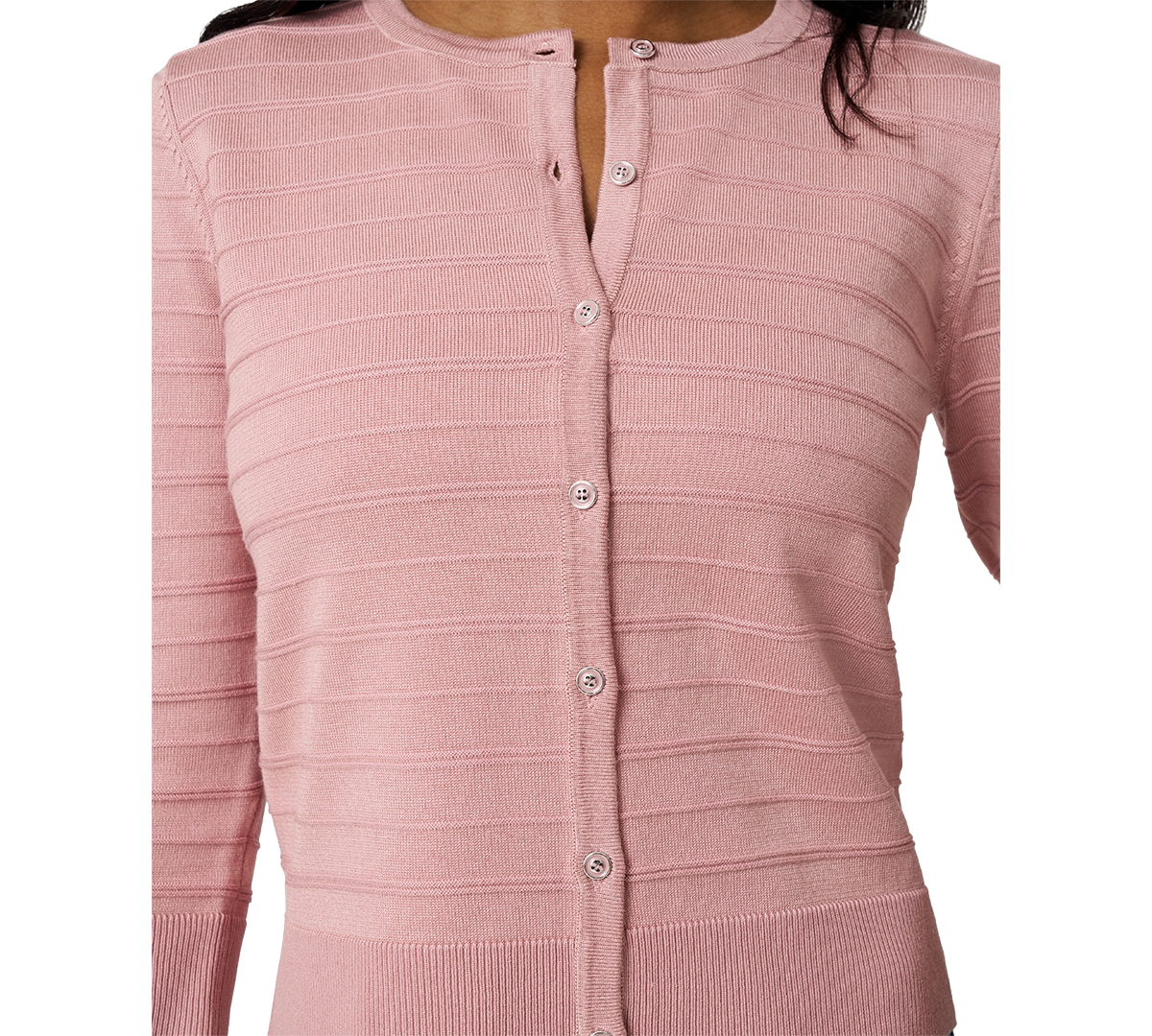 Melissa Paige Women's Ottoman-rib 3/4-sleeve Crewneck Cardigan In Pink