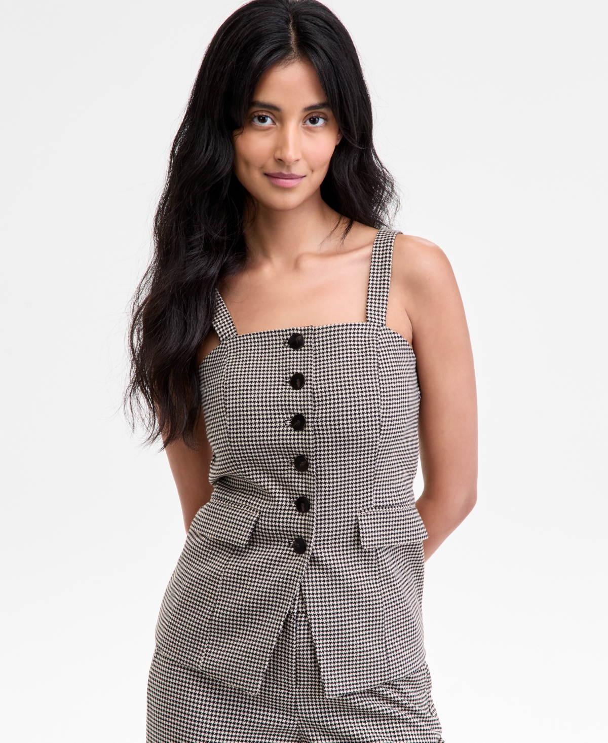 Women's Square-Neck Button-Front Vest - Anne Black Multi