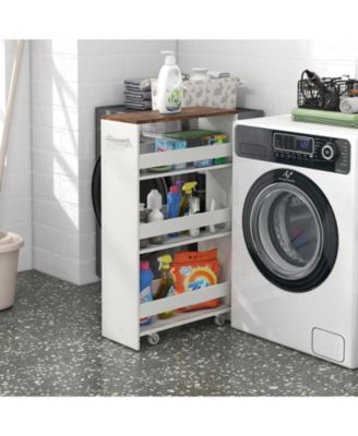 4-Tier Rolling Storage Cart Slim Kitchen Cart on Wheels with Open Shelves and Handle