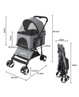 DetBINGOPAW 3 in 1 Dog Stroller with Detachable Carrier 4 Wheels Pet Travel Strolling Cart