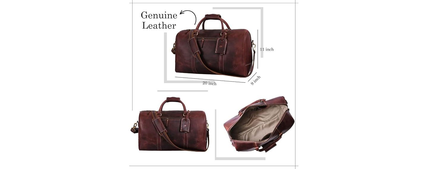 Сумка Aaron Leather Goods 20 Inch Luxor Leather Duffle, цвет: Коричневый — фото 3