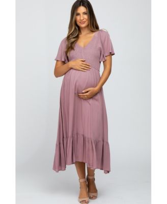 Maternity Ivory Smocked V-Neck Midi Dress