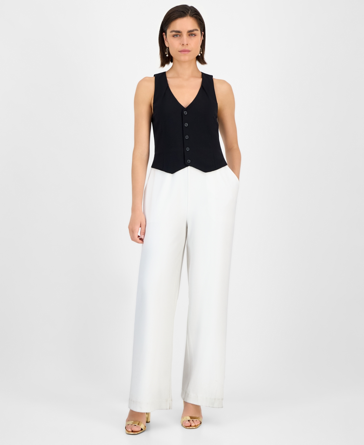 Women's Colorblocked Vest Jumpsuit - Black Ivory