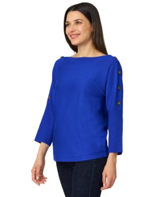 Petite Button-Trim Dolman-Sleeve Sweater