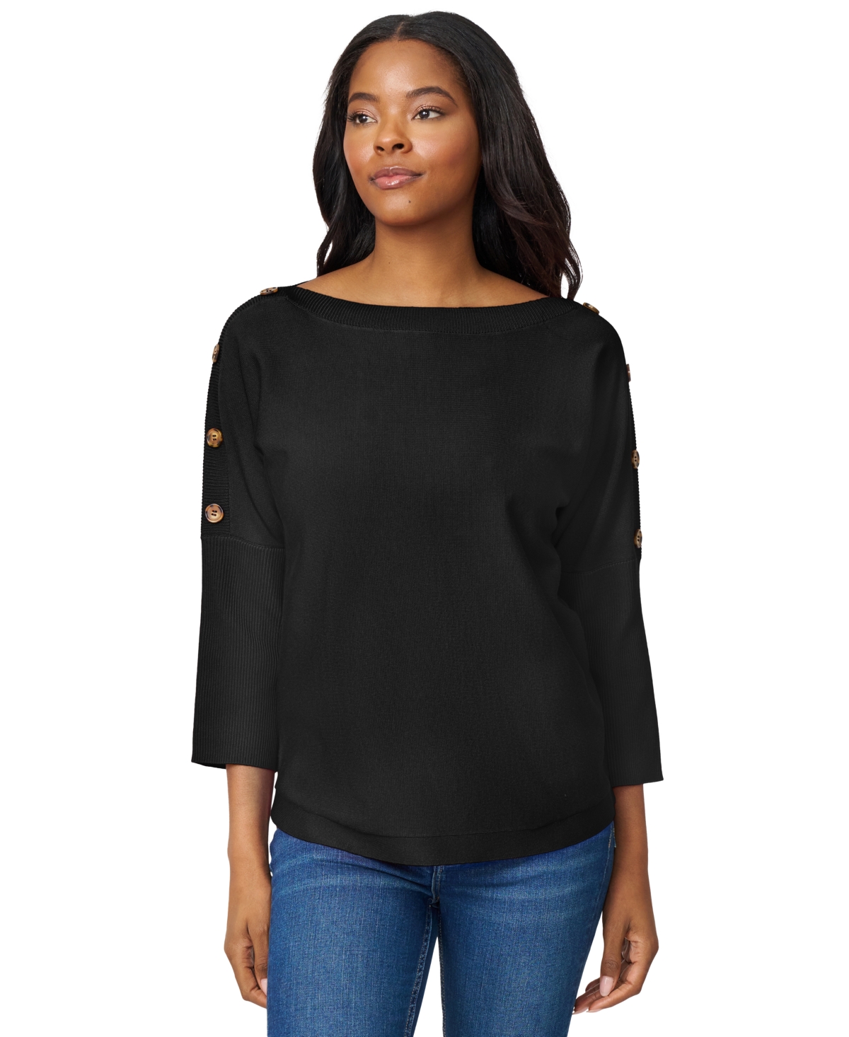 Melissa Paige Petite Button-trim Dolman-sleeve Sweater
