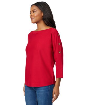 Petite Button-Trim Dolman-Sleeve Sweater
