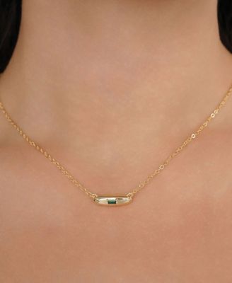 Oval Dome Baguette Simple Pendant Necklace
