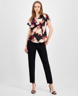 Women's Satin Printed Cowlneck Blouse