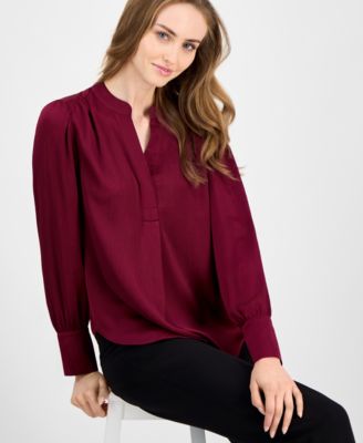 Women's Satin Pleated V-Neck Blouse