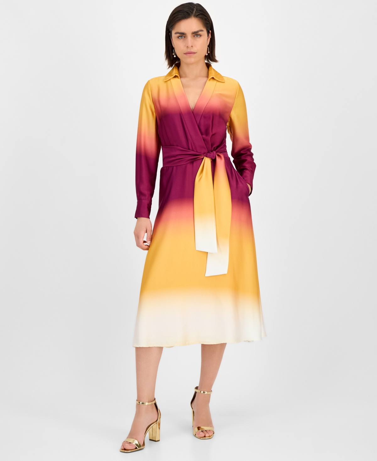 Women's Ombre Faux-Wrap Dress - Wild Berry Wheat