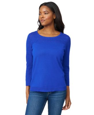 Melissa Paige - Petite Pointelle-Yoke 3/4-Sleeve Sweater